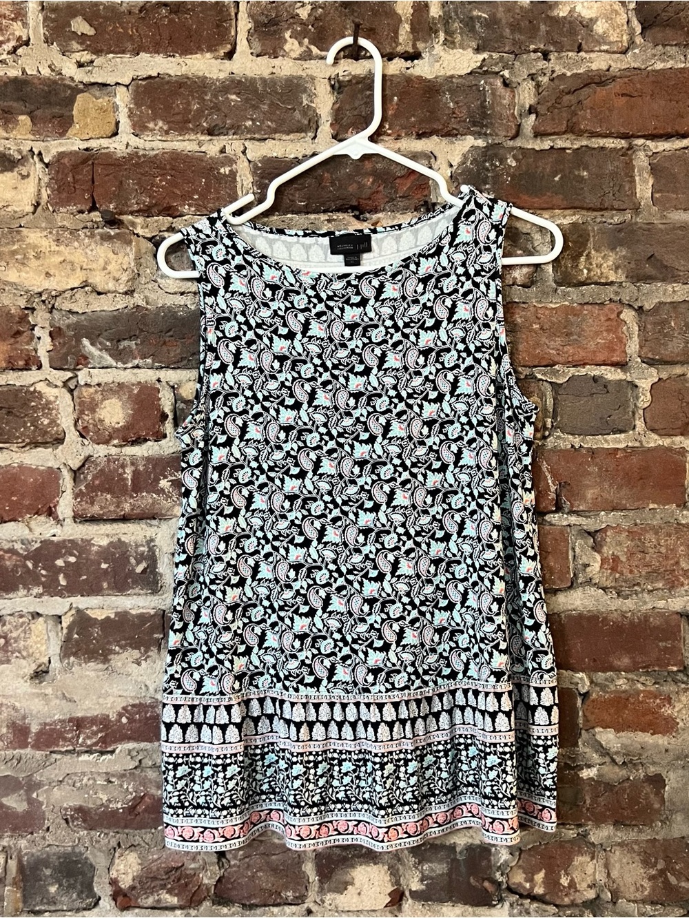 J. Jill Black Floral-Print Tank with Pink and White Accents